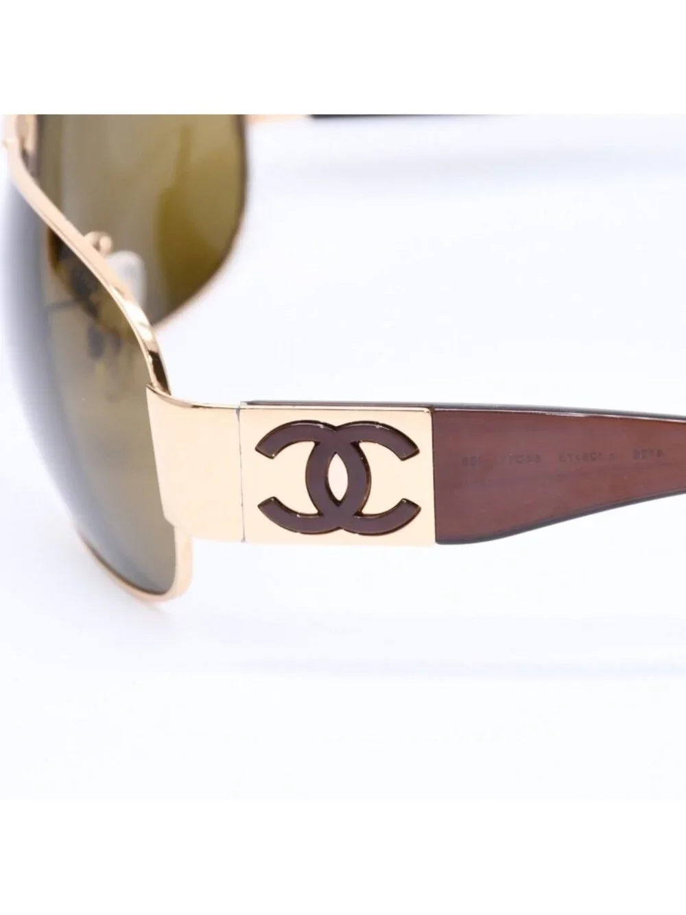 Chanel Side CC Logo Teardrop Sunglasses Metal Acetate Brown Gold Eyewear